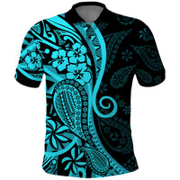 Polynesia Paisley Polo Shirt Polynesian With Tropical Flowers - Turquoise LT14 Turquoise - Polynesian Pride