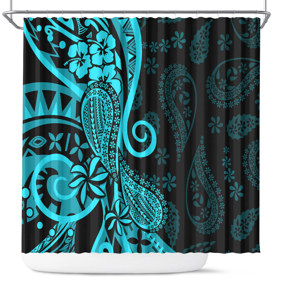 Polynesia Paisley Shower Curtain Polynesian With Tropical Flowers - Turquoise LT14 Turquoise - Polynesian Pride