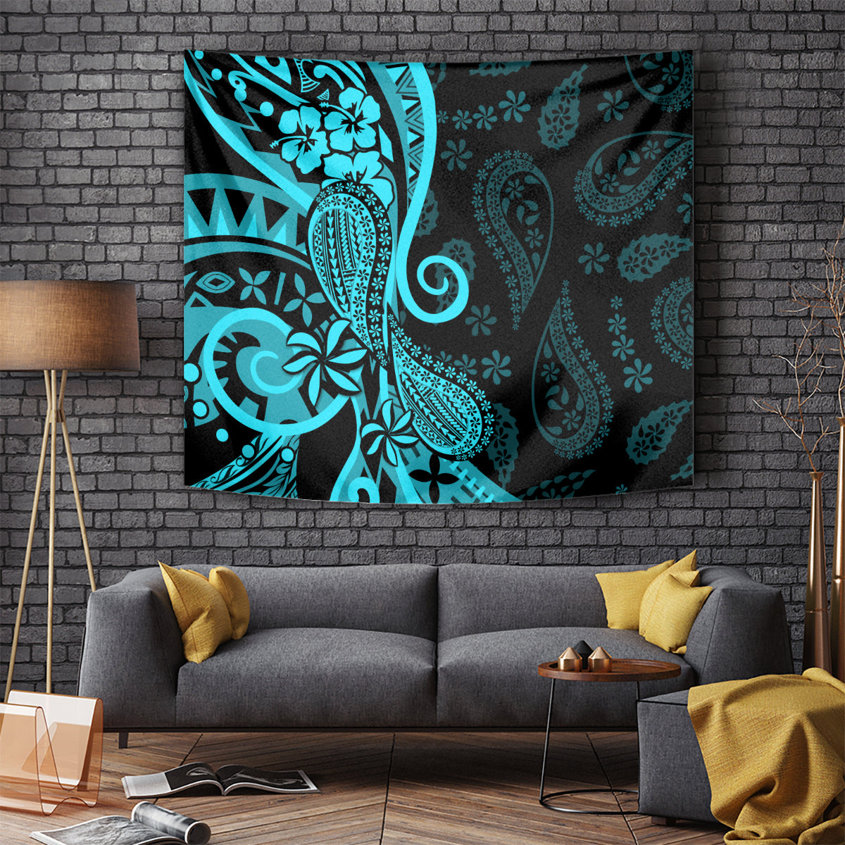 Polynesia Paisley Tapestry Polynesian With Tropical Flowers - Turquoise LT14 Turquoise - Polynesian Pride