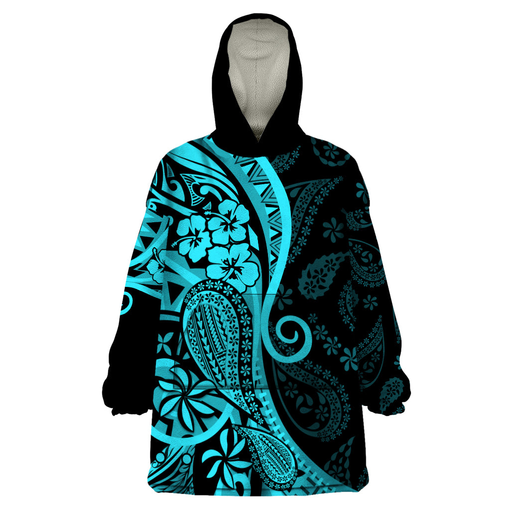 Polynesia Paisley Wearable Blanket Hoodie Polynesian With Tropical Flowers - Turquoise LT14 One Size Turquoise - Polynesian Pride