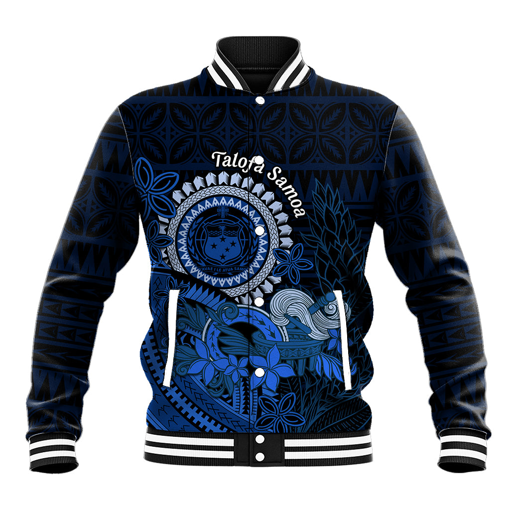 Talofa Samoa Baseball Jacket Samoan Kava Bowl Siapo Pattern - Blue LT14 Unisex Blue - Polynesian Pride