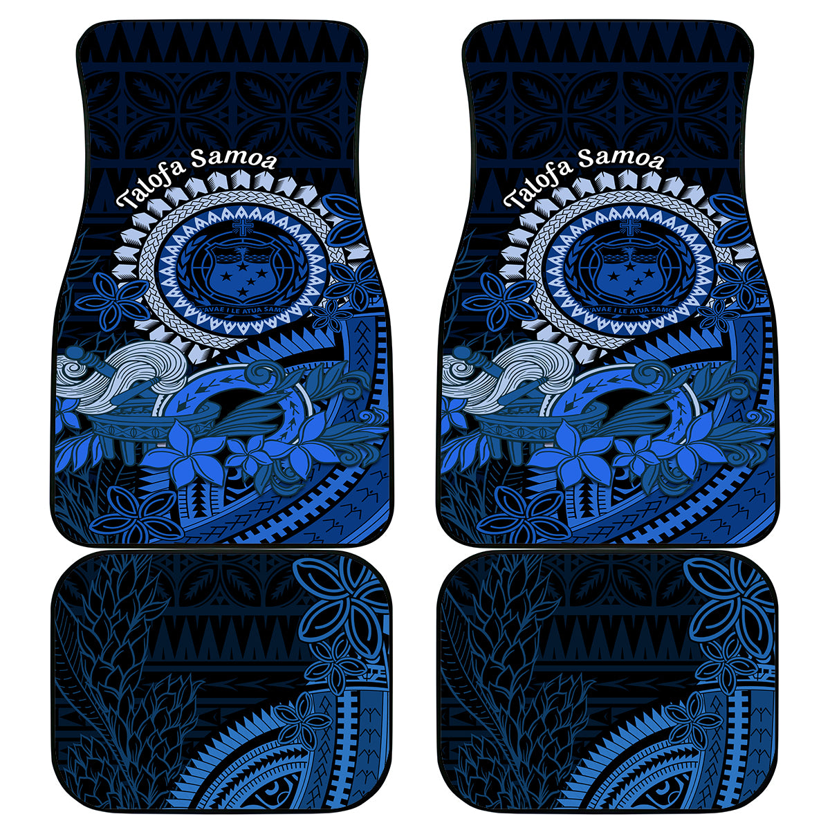 Talofa Samoa Car Mats Samoan Kava Bowl Siapo Pattern - Blue LT14 Blue - Polynesian Pride