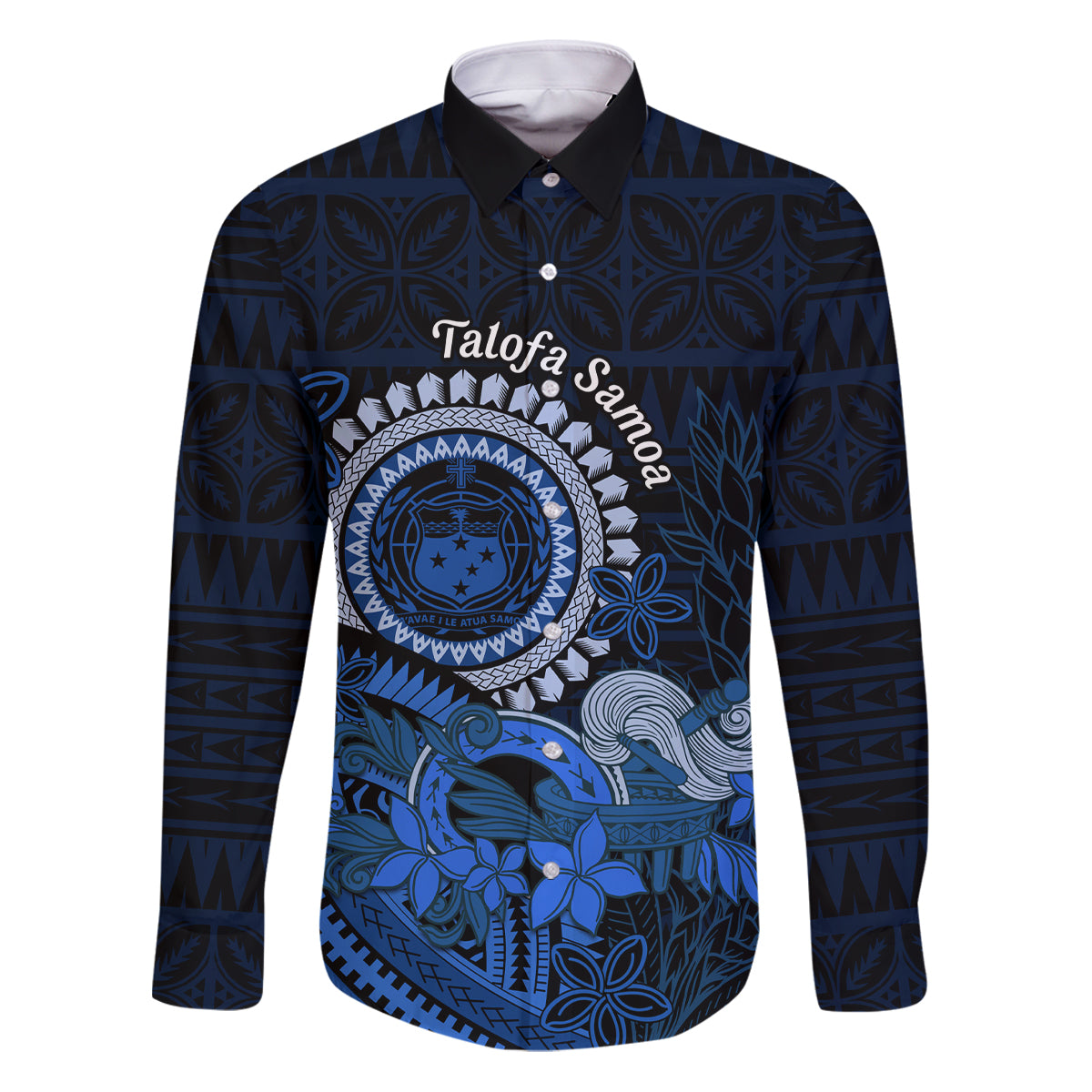 Talofa Samoa Family Matching Puletasi Dress and Hawaiian Shirt Samoan Kava Bowl Siapo Pattern - Blue LT14 Dad's Shirt - Long Sleeve Blue - Polynesian Pride