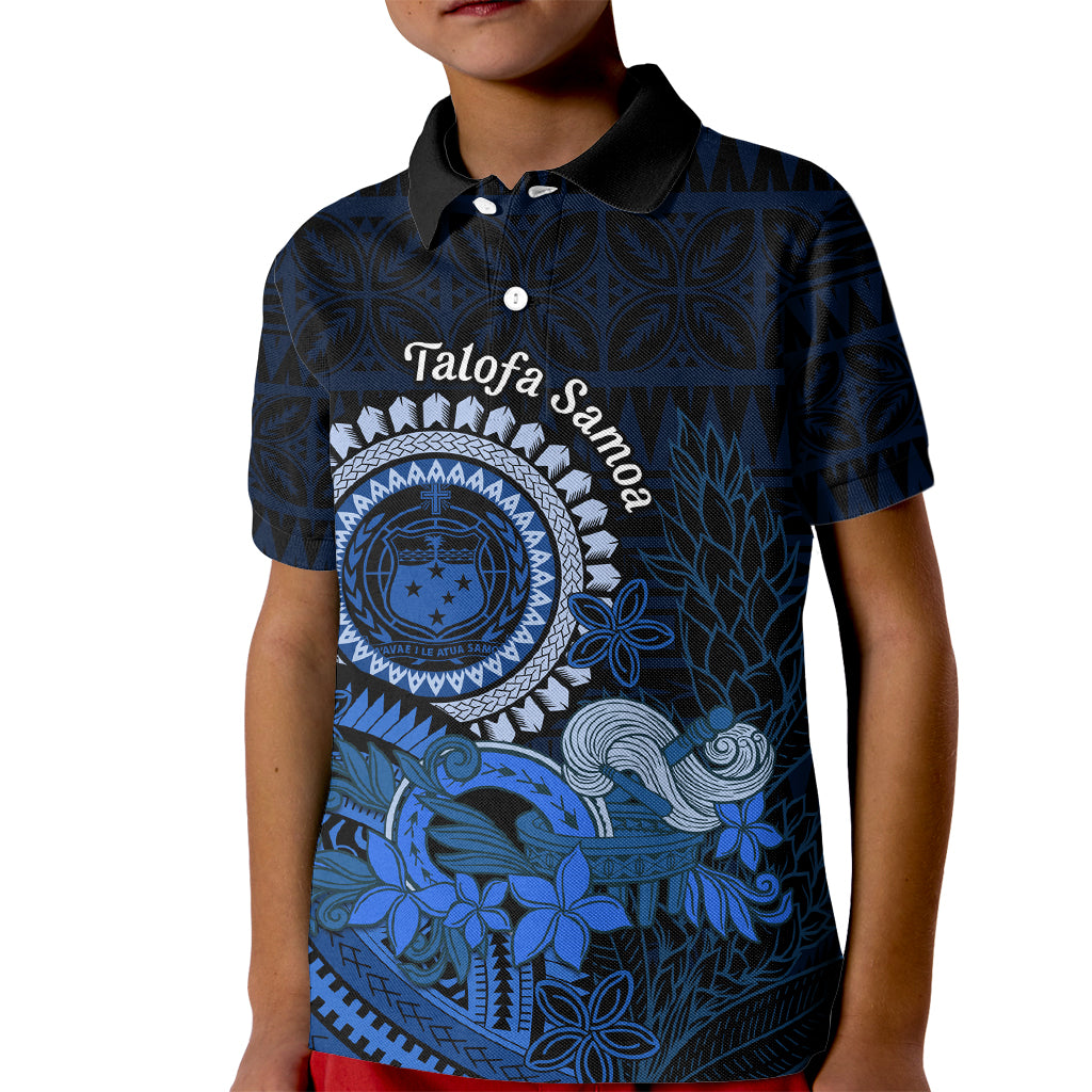 Talofa Samoa Kid Polo Shirt Samoan Kava Bowl Siapo Pattern - Blue LT14 Kid Blue - Polynesian Pride