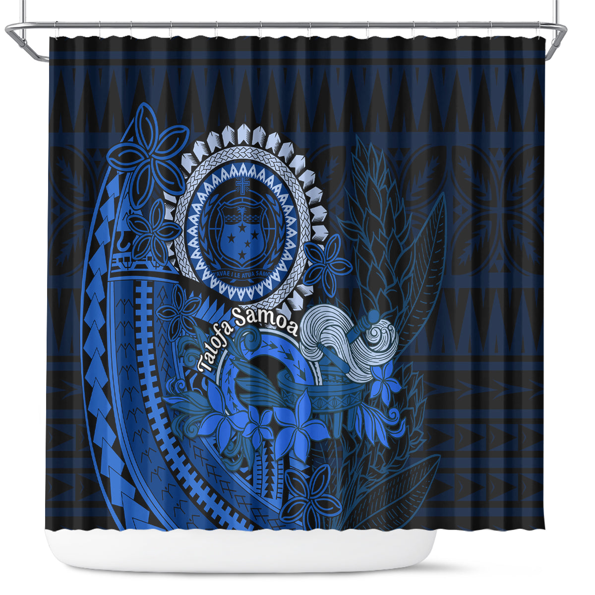 Talofa Samoa Shower Curtain Samoan Kava Bowl Siapo Pattern - Blue LT14 Blue - Polynesian Pride