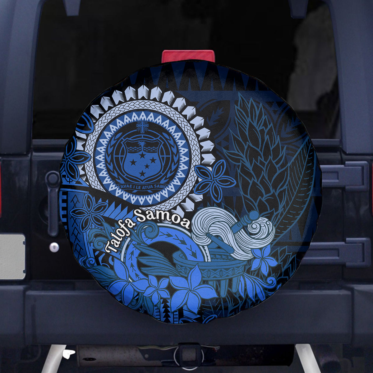 Talofa Samoa Spare Tire Cover Samoan Kava Bowl Siapo Pattern - Blue LT14 Blue - Polynesian Pride