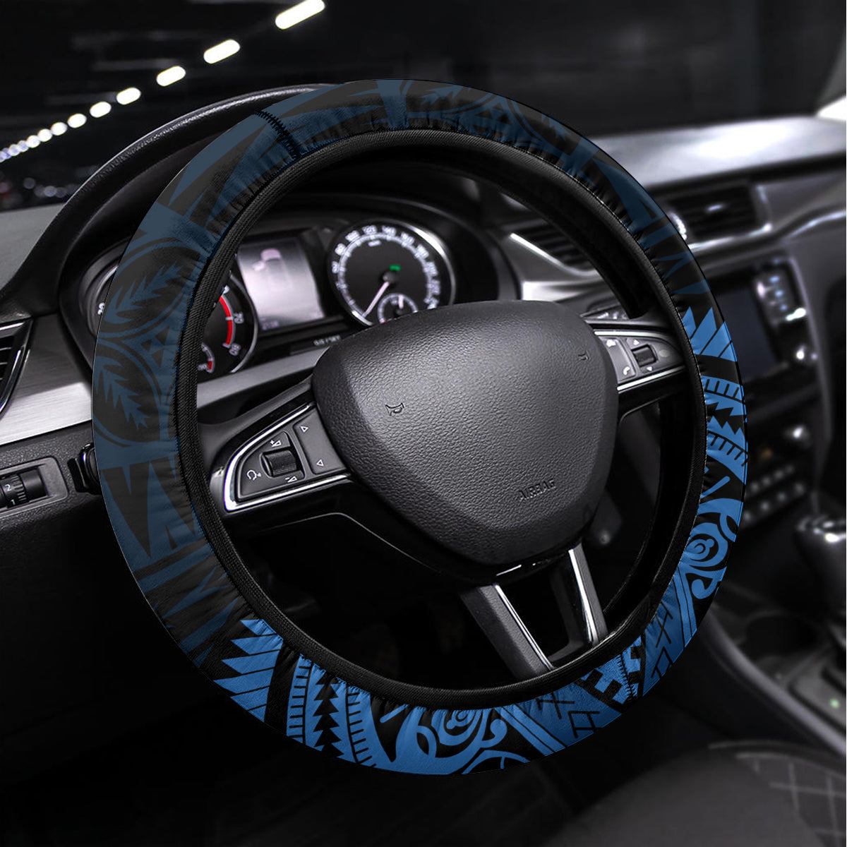 Talofa Samoa Steering Wheel Cover Samoan Kava Bowl Siapo Pattern - Blue LT14 Universal Fit Blue - Polynesian Pride