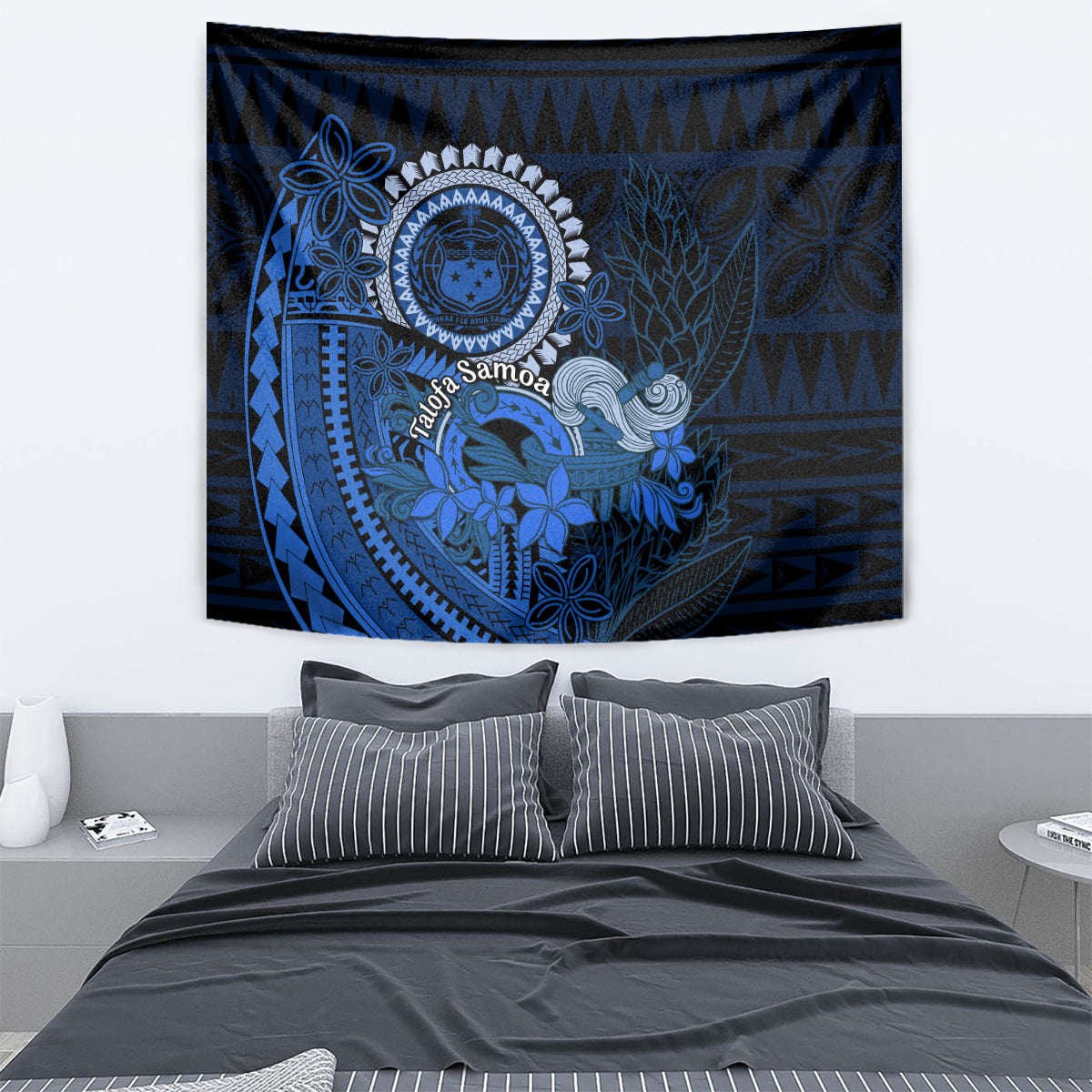 Talofa Samoa Tapestry Samoan Kava Bowl Siapo Pattern - Blue LT14 - Polynesian Pride