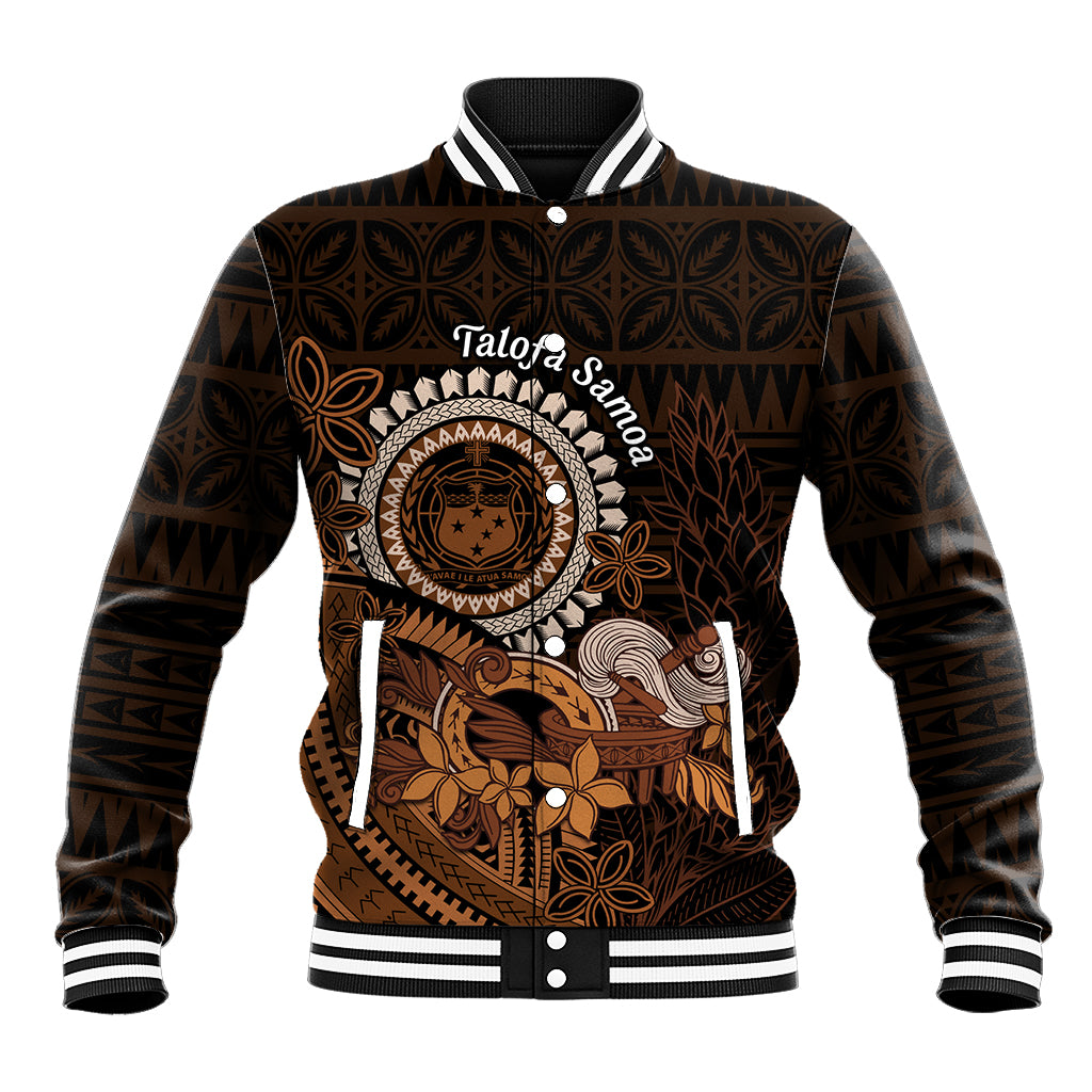 Talofa Samoa Baseball Jacket Samoan Kava Bowl Siapo Pattern - Brown LT14 Unisex Brown - Polynesian Pride