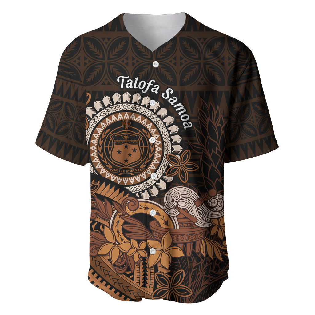 Talofa Samoa Baseball Jersey Samoan Kava Bowl Siapo Pattern - Brown LT14 Brown - Polynesian Pride