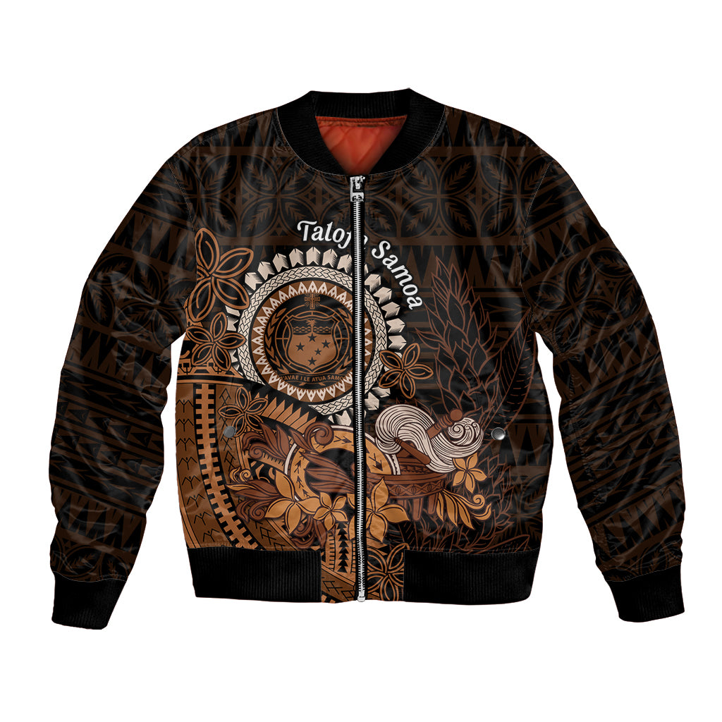 Talofa Samoa Bomber Jacket Samoan Kava Bowl Siapo Pattern - Brown LT14 Unisex Brown - Polynesian Pride