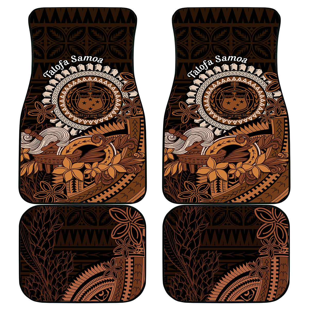 Talofa Samoa Car Mats Samoan Kava Bowl Siapo Pattern - Brown LT14 Brown - Polynesian Pride