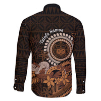 Talofa Samoa Family Matching Off Shoulder Long Sleeve Dress and Hawaiian Shirt Samoan Kava Bowl Siapo Pattern - Brown LT14 - Polynesian Pride