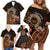 Talofa Samoa Family Matching Off Shoulder Short Dress and Hawaiian Shirt Samoan Kava Bowl Siapo Pattern - Brown LT14 - Polynesian Pride