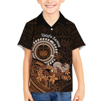 Talofa Samoa Family Matching Off Shoulder Short Dress and Hawaiian Shirt Samoan Kava Bowl Siapo Pattern - Brown LT14 Son's Shirt Brown - Polynesian Pride