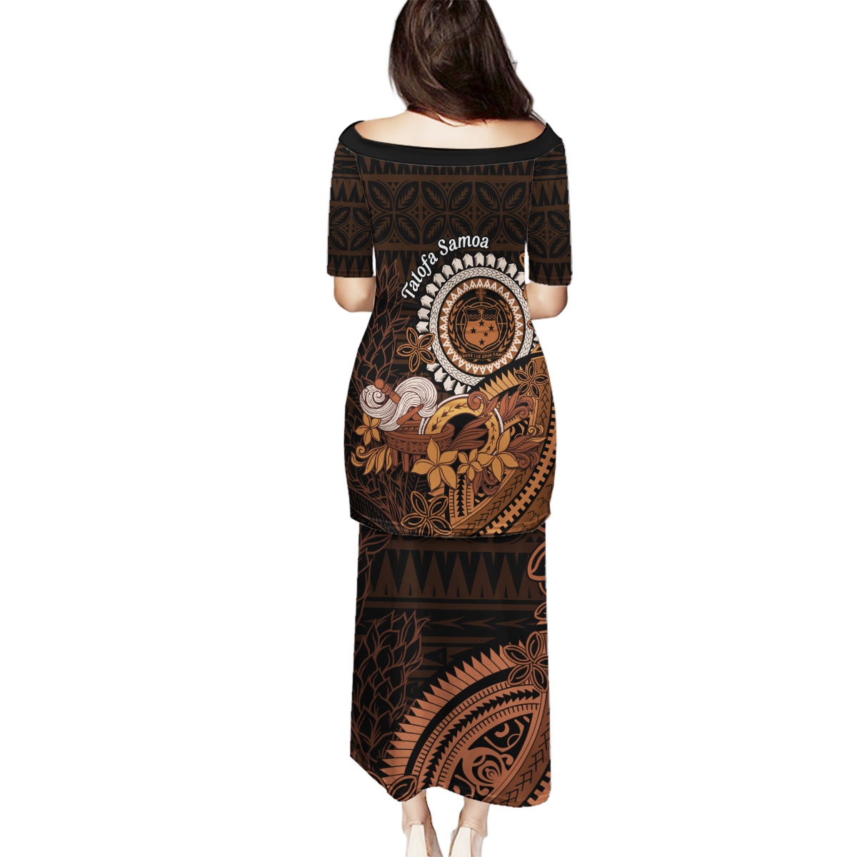 Talofa Samoa Family Matching Puletasi Dress and Hawaiian Shirt Samoan Kava Bowl Siapo Pattern - Brown LT14 - Polynesian Pride
