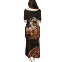 Talofa Samoa Family Matching Puletasi Dress and Hawaiian Shirt Samoan Kava Bowl Siapo Pattern - Brown LT14 - Polynesian Pride