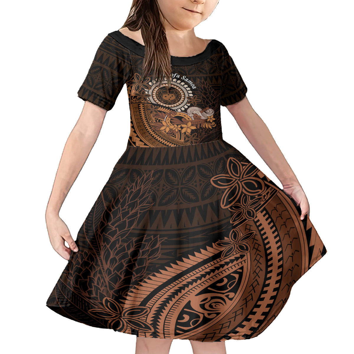 Talofa Samoa Family Matching Tank Maxi Dress and Hawaiian Shirt Samoan Kava Bowl Siapo Pattern - Brown LT14 Daughter's Dress Brown - Polynesian Pride