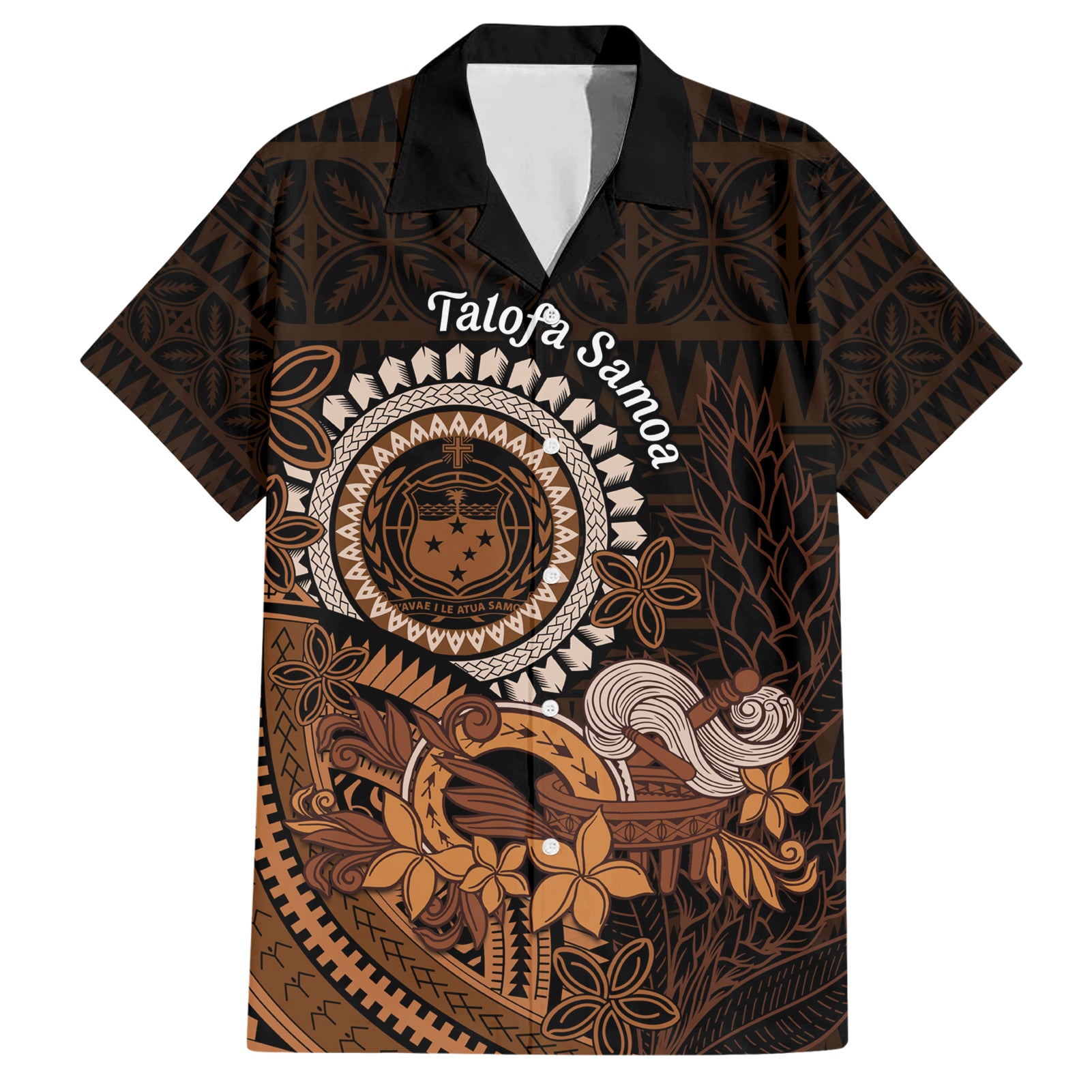 Talofa Samoa Hawaiian Shirt Samoan Kava Bowl Siapo Pattern - Brown LT14 Brown - Polynesian Pride