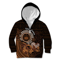 Talofa Samoa Kid Hoodie Samoan Kava Bowl Siapo Pattern - Brown LT14 Zip Hoodie Brown - Polynesian Pride
