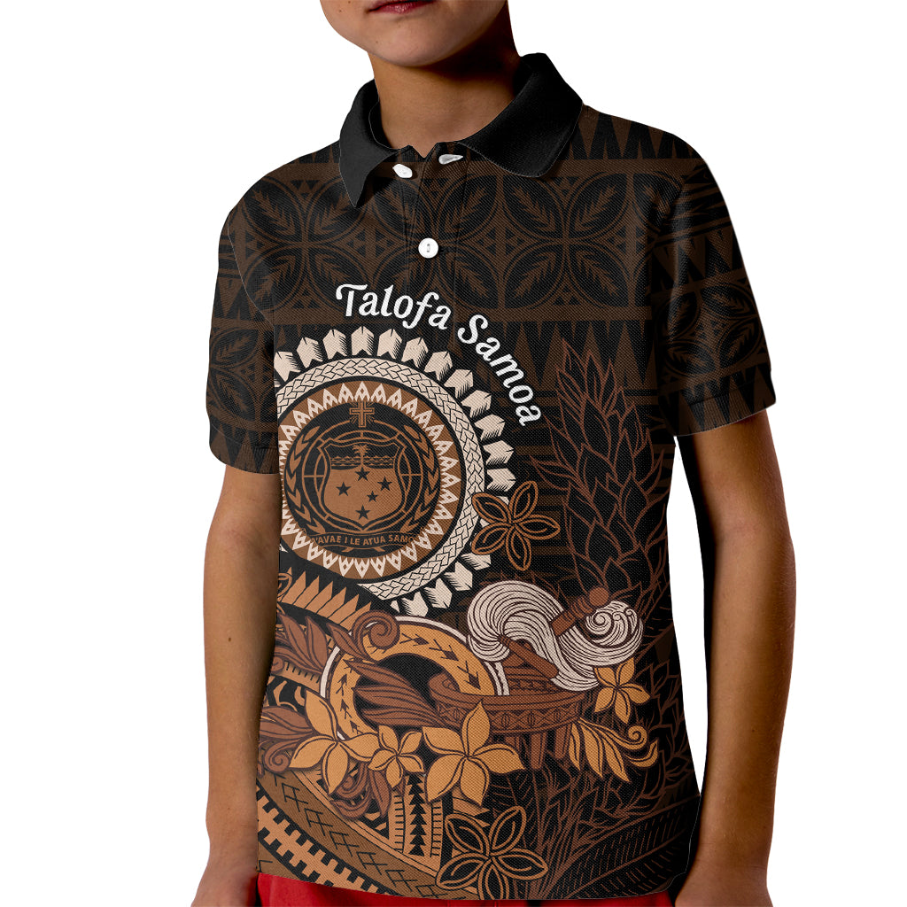 Talofa Samoa Kid Polo Shirt Samoan Kava Bowl Siapo Pattern - Brown LT14 Kid Brown - Polynesian Pride