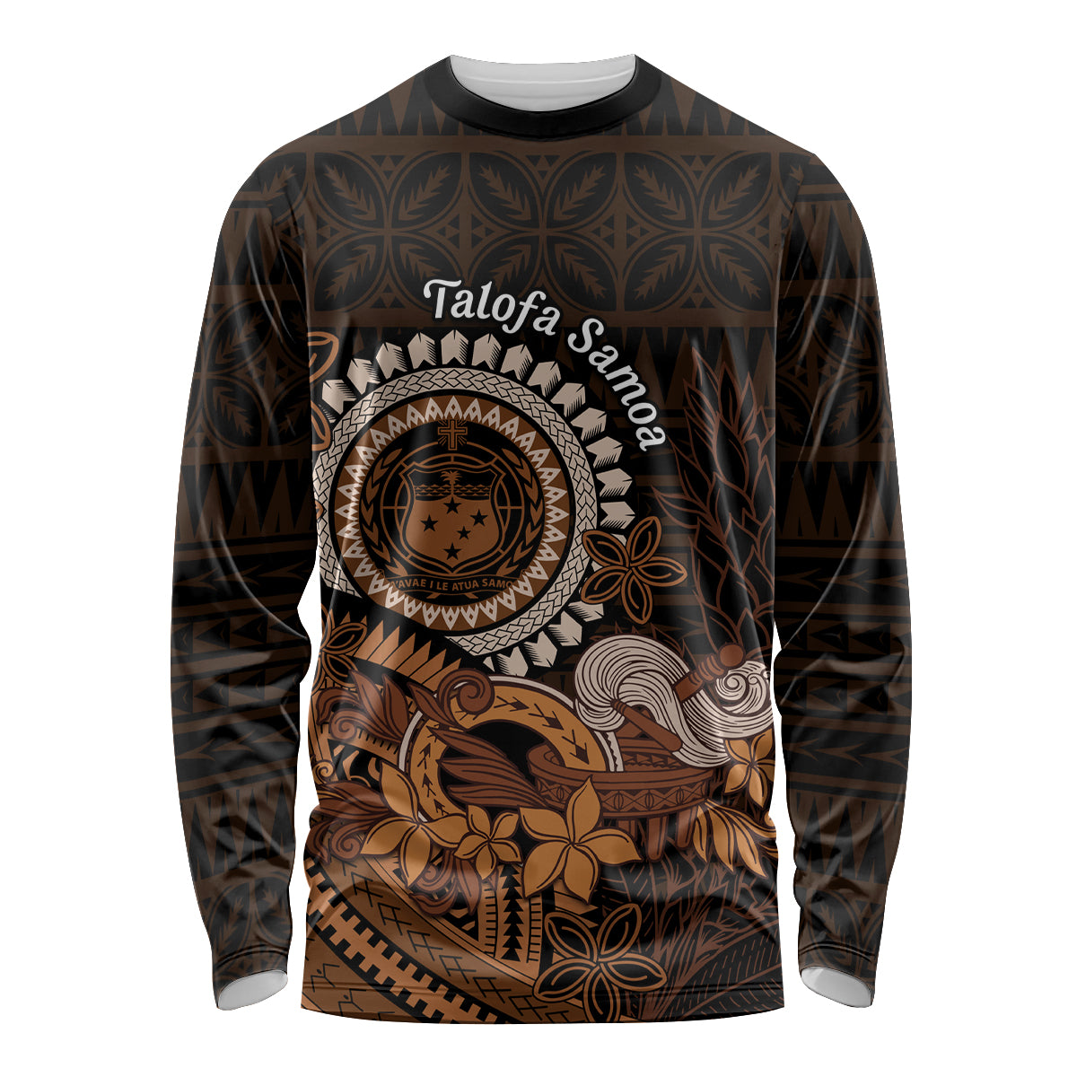 Talofa Samoa Long Sleeve Shirt Samoan Kava Bowl Siapo Pattern - Brown LT14 Unisex Brown - Polynesian Pride