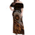 Talofa Samoa Off Shoulder Maxi Dress Samoan Kava Bowl Siapo Pattern - Brown LT14 Women Brown - Polynesian Pride