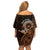 Talofa Samoa Off Shoulder Short Dress Samoan Kava Bowl Siapo Pattern - Brown LT14 - Polynesian Pride