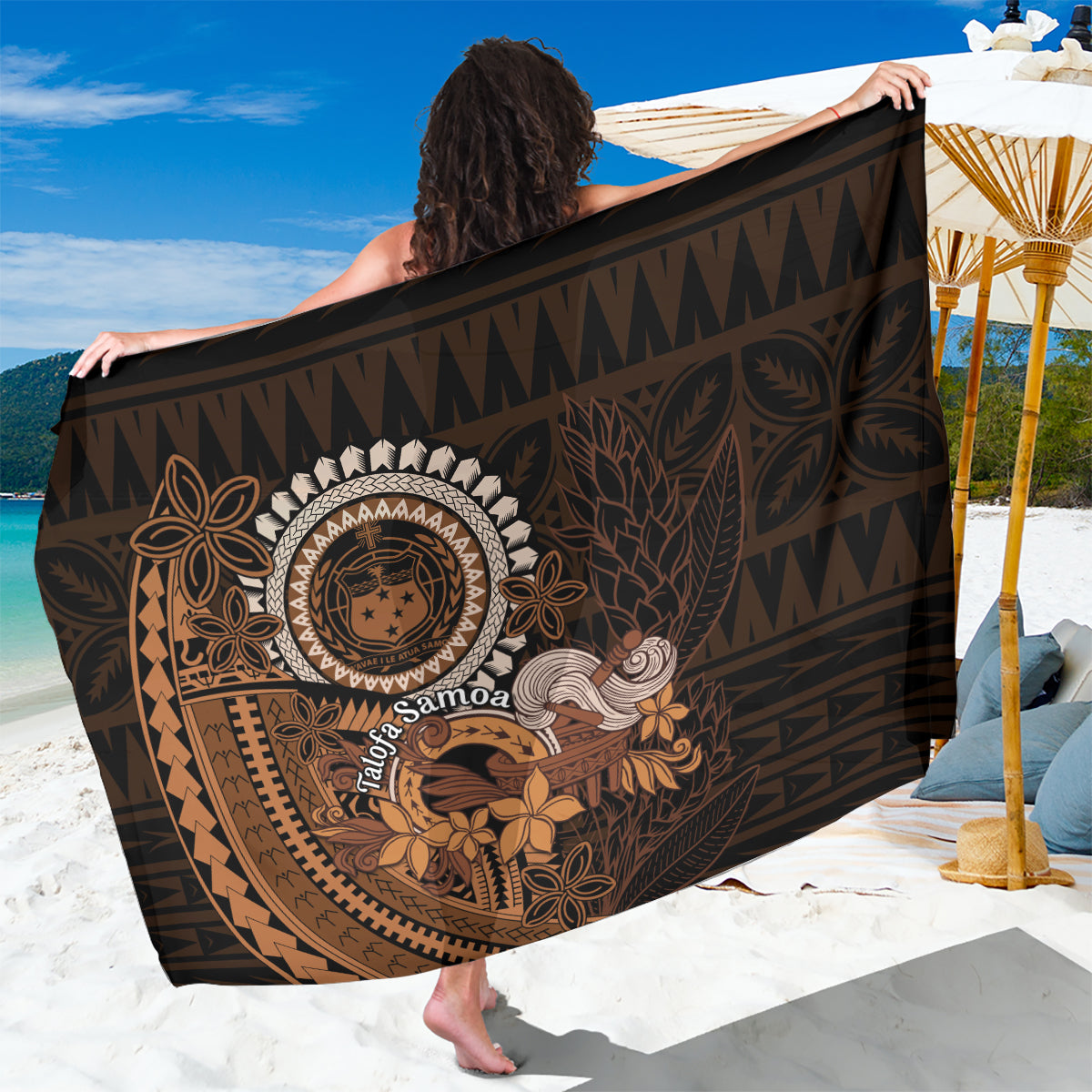 Talofa Samoa Sarong Samoan Kava Bowl Siapo Pattern - Brown LT14 One Size 44 x 66 inches Brown - Polynesian Pride