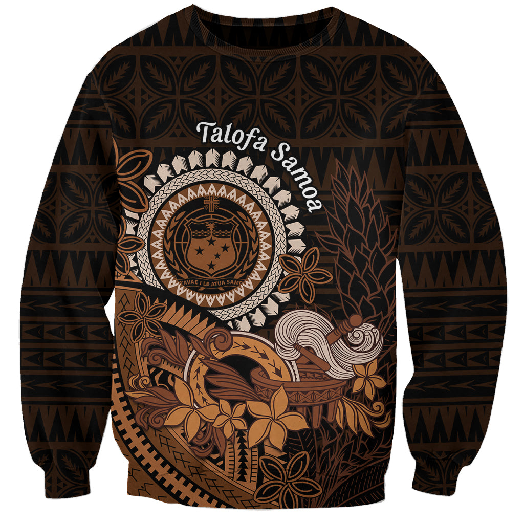 Talofa Samoa Sweatshirt Samoan Kava Bowl Siapo Pattern - Brown LT14 Unisex Brown - Polynesian Pride