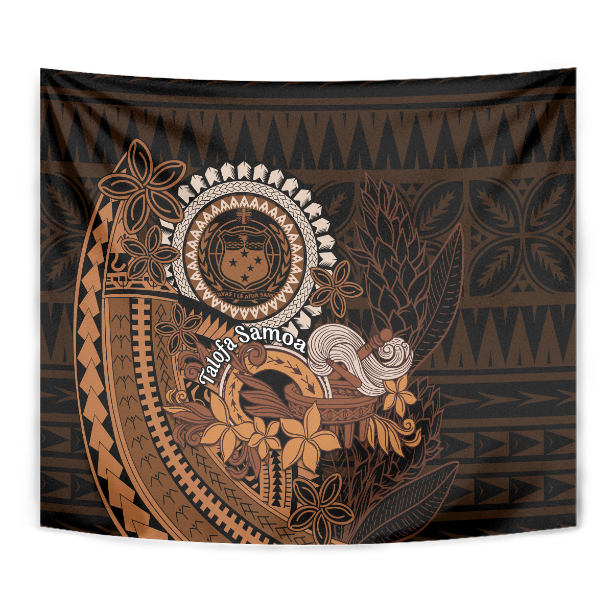 Talofa Samoa Tapestry Samoan Kava Bowl Siapo Pattern - Brown LT14 - Polynesian Pride