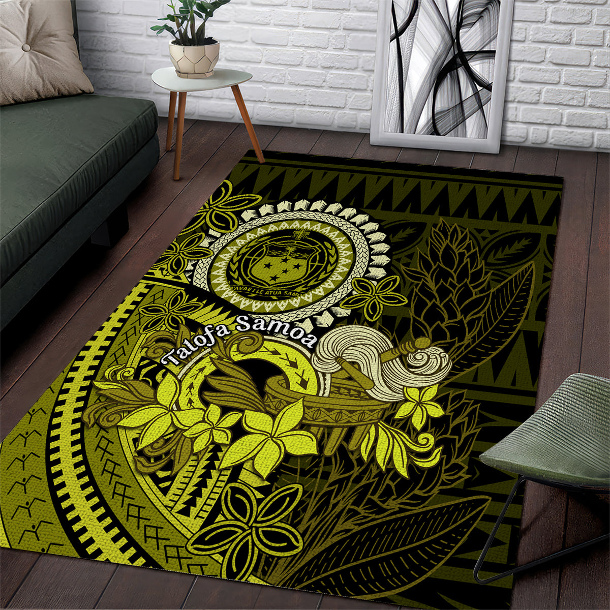 Lime Green Talofa Samoa Area Rug Samoan Kava Bowl Siapo Pattern LT14 Lime Green - Polynesian Pride