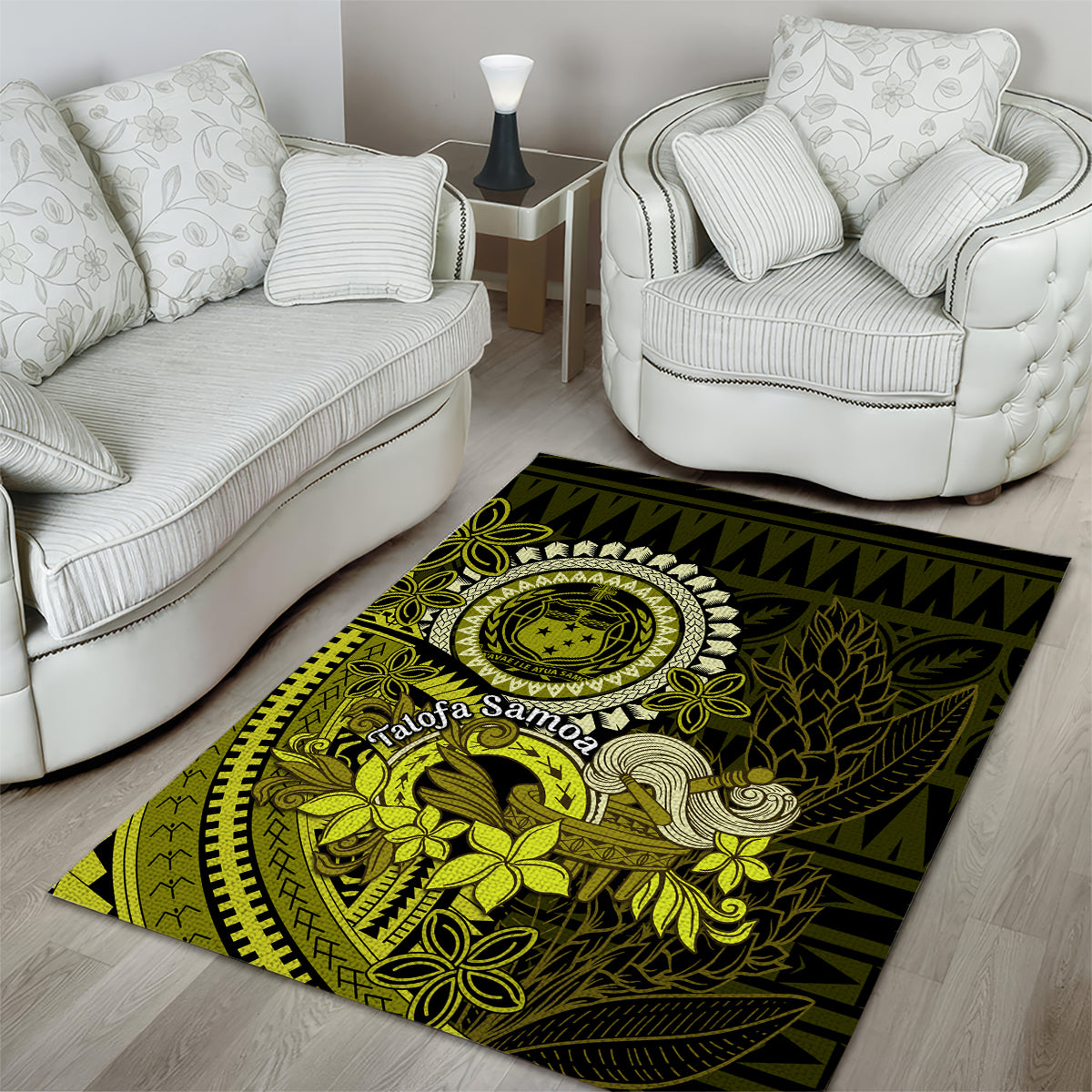 Lime Green Talofa Samoa Area Rug Samoan Kava Bowl Siapo Pattern LT14 - Polynesian Pride