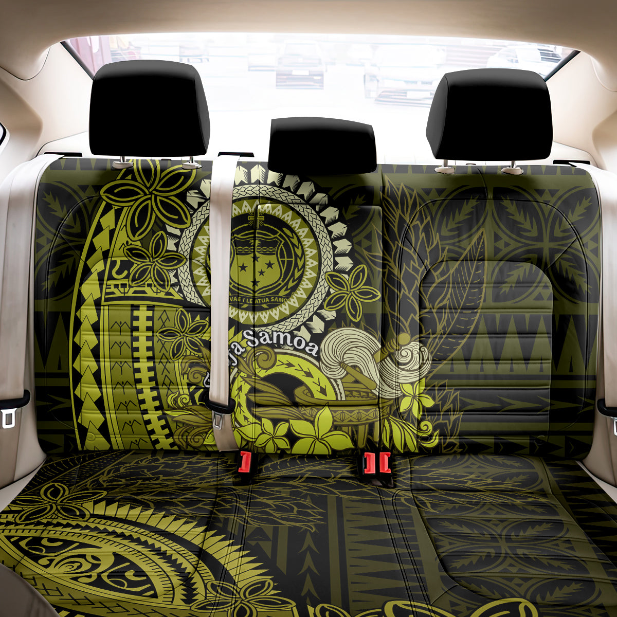 Lime Green Talofa Samoa Back Car Seat Cover Samoan Kava Bowl Siapo Pattern LT14 - Polynesian Pride