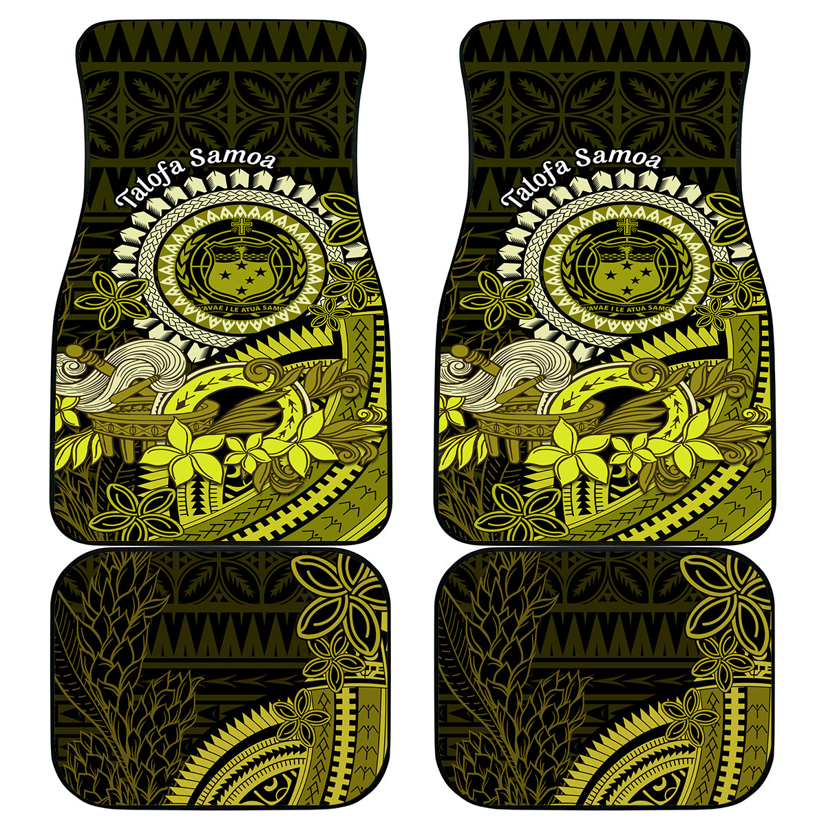 Lime Green Talofa Samoa Car Mats Samoan Kava Bowl Siapo Pattern LT14 Lime Green - Polynesian Pride