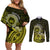 Lime Green Talofa Samoa Couples Matching Off Shoulder Short Dress and Long Sleeve Button Shirt Samoan Kava Bowl Siapo Pattern LT14 Lime Green - Polynesian Pride