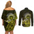 Lime Green Talofa Samoa Couples Matching Off Shoulder Short Dress and Long Sleeve Button Shirt Samoan Kava Bowl Siapo Pattern LT14 - Polynesian Pride