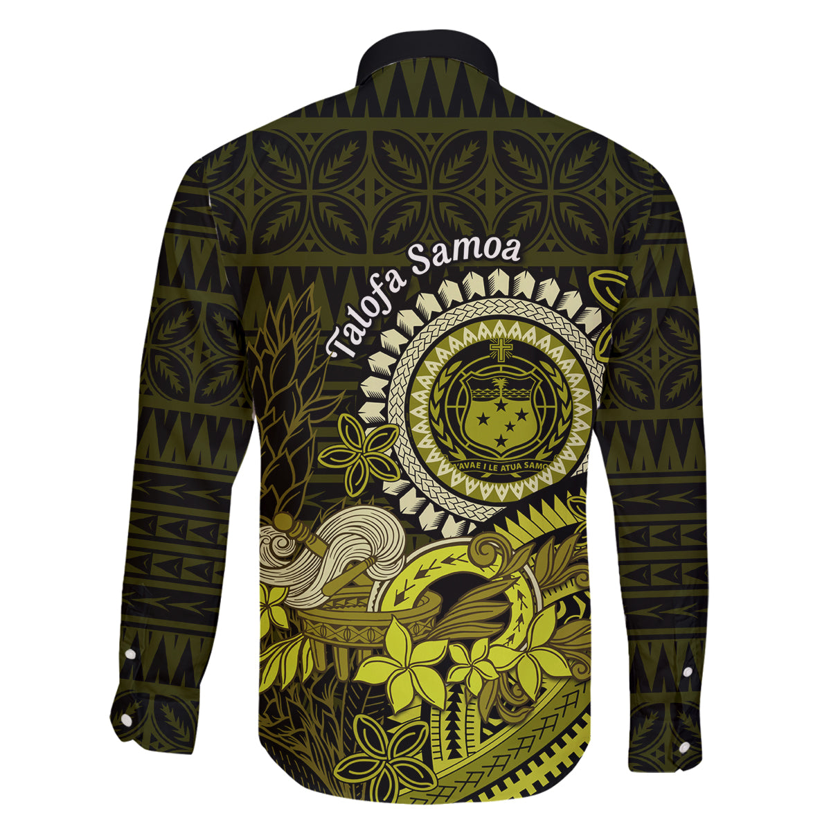 Lime Green Talofa Samoa Family Matching Off Shoulder Long Sleeve Dress and Hawaiian Shirt Samoan Kava Bowl Siapo Pattern LT14 - Polynesian Pride