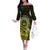 Lime Green Talofa Samoa Family Matching Off Shoulder Long Sleeve Dress and Hawaiian Shirt Samoan Kava Bowl Siapo Pattern LT14 Mom's Dress Lime Green - Polynesian Pride