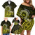 Lime Green Talofa Samoa Family Matching Off Shoulder Short Dress and Hawaiian Shirt Samoan Kava Bowl Siapo Pattern LT14 - Polynesian Pride