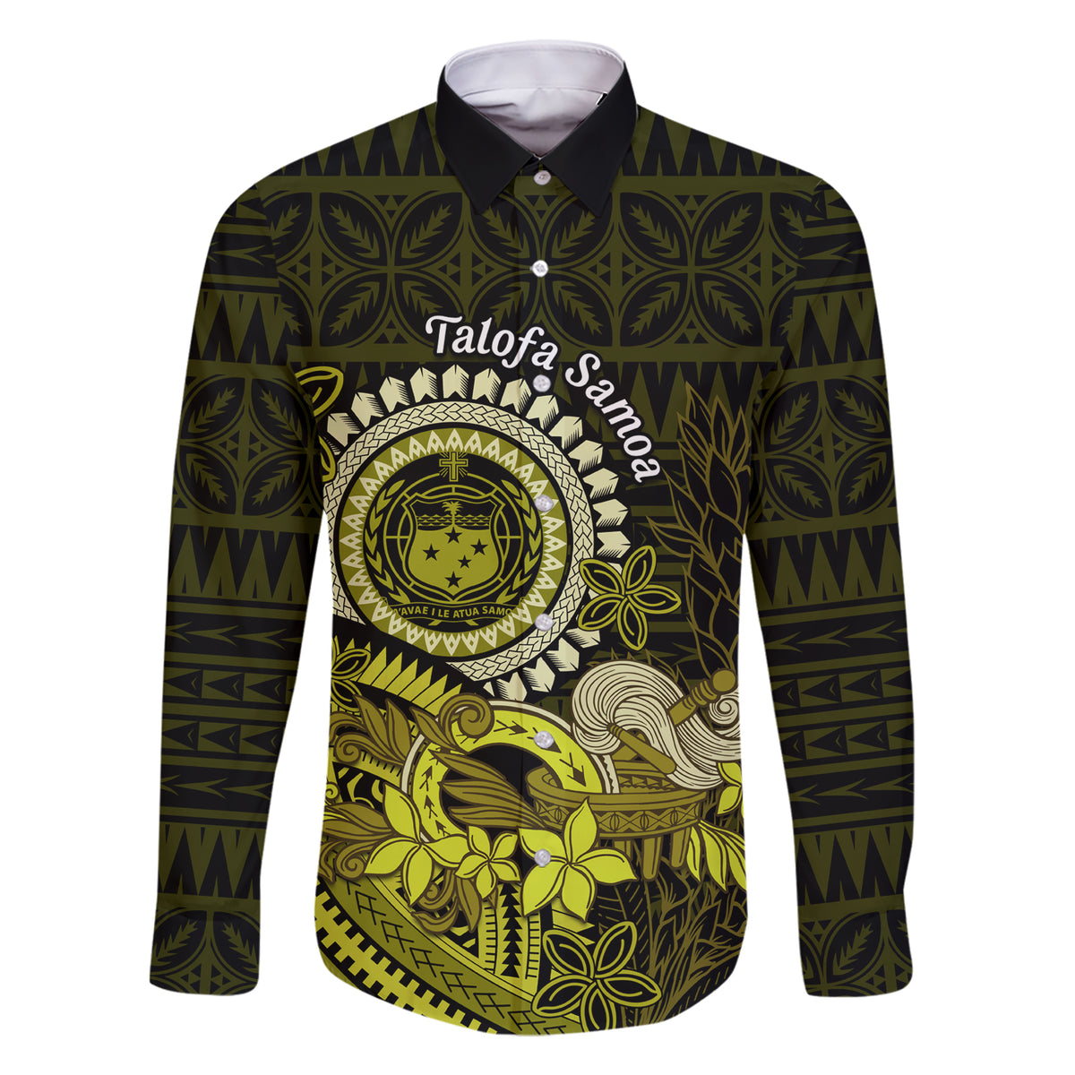 Lime Green Talofa Samoa Family Matching Short Sleeve Bodycon Dress and Hawaiian Shirt Samoan Kava Bowl Siapo Pattern LT14 Dad's Shirt - Long Sleeve Lime Green - Polynesian Pride