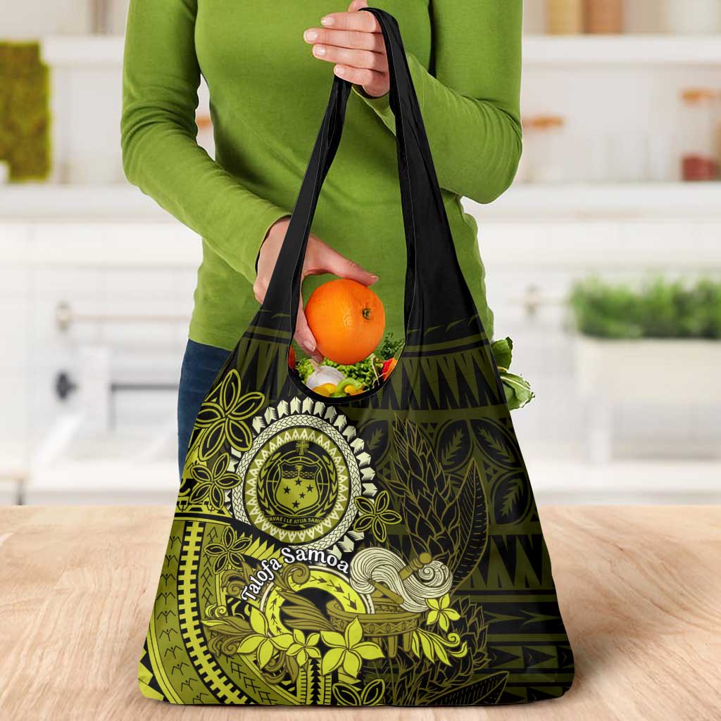 Lime Green Talofa Samoa Grocery Bag Samoan Kava Bowl Siapo Pattern LT14 - Polynesian Pride