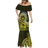 Lime Green Talofa Samoa Mermaid Dress Samoan Kava Bowl Siapo Pattern LT14 - Polynesian Pride