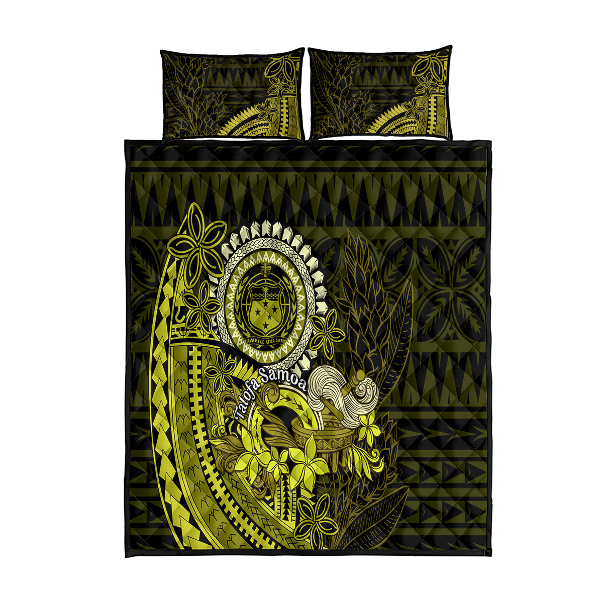 Lime Green Talofa Samoa Quilt Bed Set Samoan Kava Bowl Siapo Pattern LT14 Lime Green - Polynesian Pride