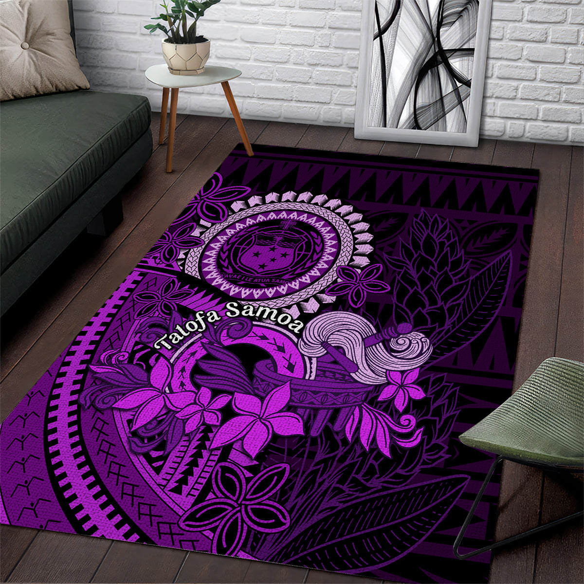 Purple Talofa Samoa Area Rug Samoan Kava Bowl Siapo Pattern LT14 Purple - Polynesian Pride