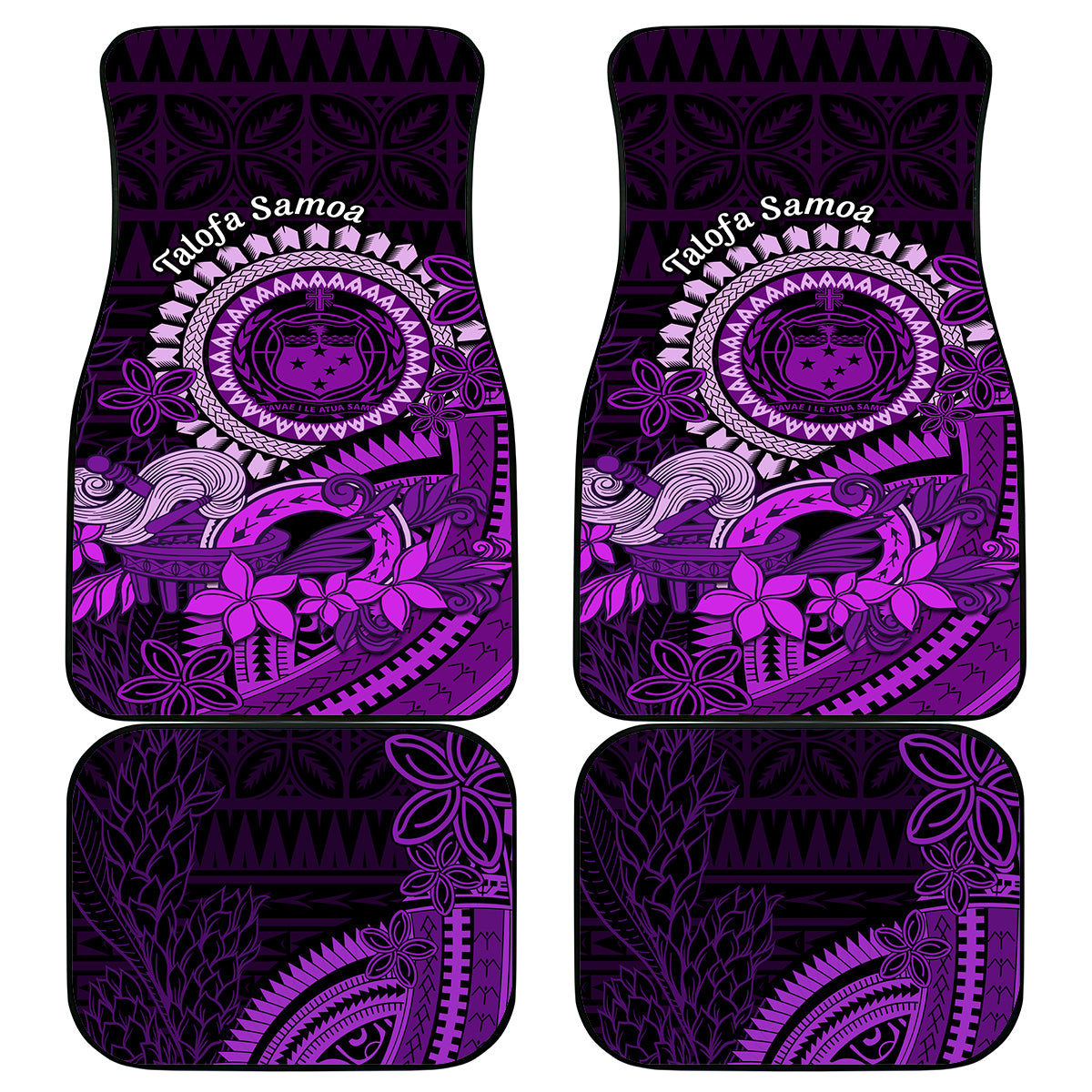 Purple Talofa Samoa Car Mats Samoan Kava Bowl Siapo Pattern LT14 Purple - Polynesian Pride