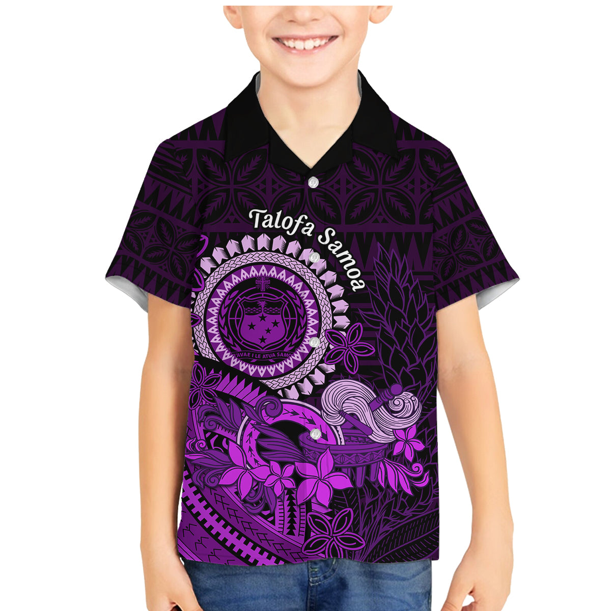Purple Talofa Samoa Family Matching Mermaid Dress and Hawaiian Shirt Samoan Kava Bowl Siapo Pattern LT14 Son's Shirt Purple - Polynesian Pride