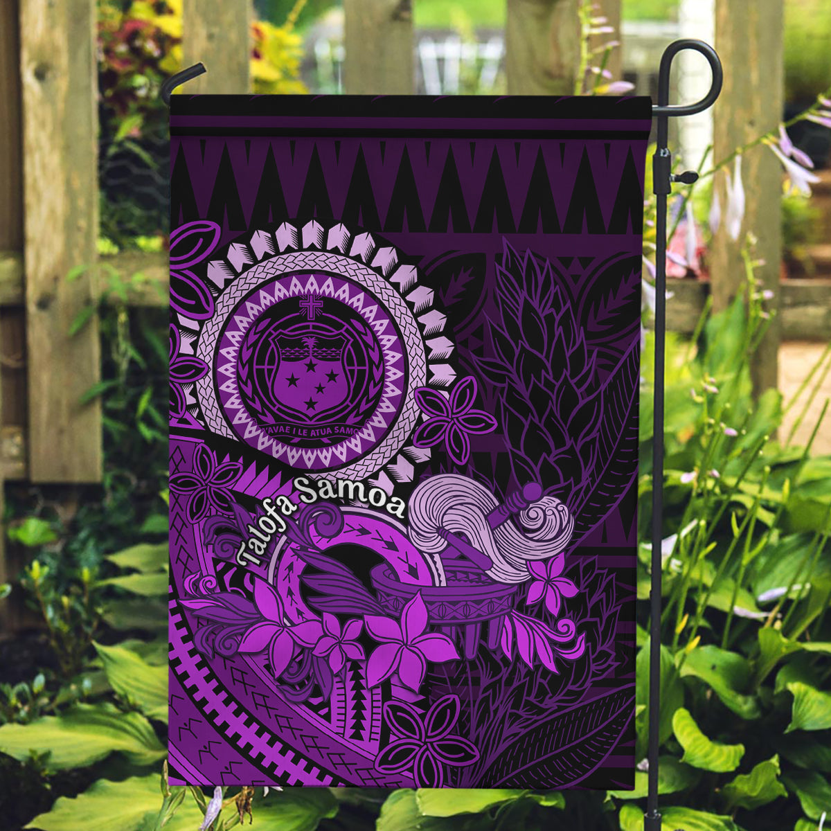 Purple Talofa Samoa Garden Flag Samoan Kava Bowl Siapo Pattern LT14 Garden Flag Purple - Polynesian Pride