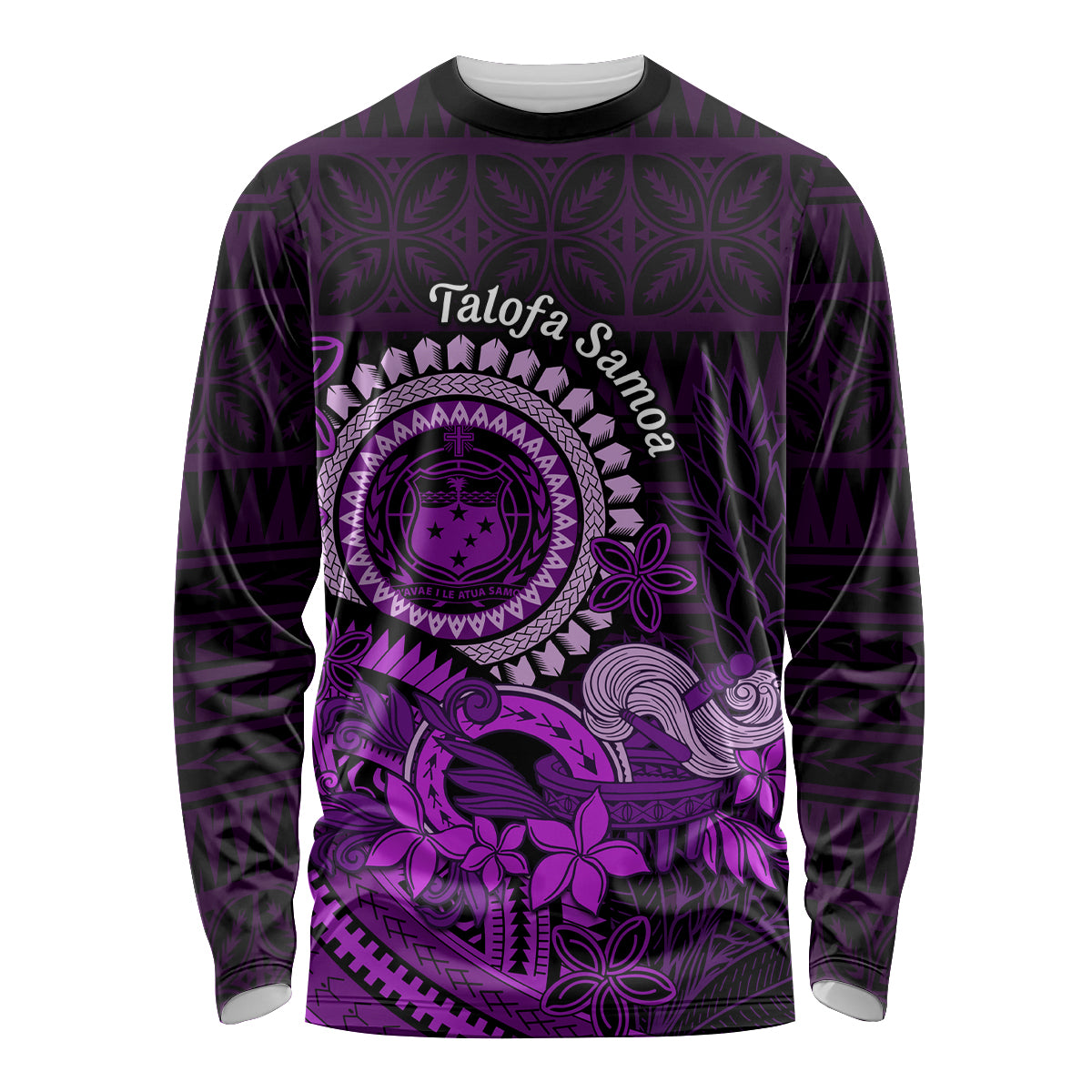 Purple Talofa Samoa Long Sleeve Shirt Samoan Kava Bowl Siapo Pattern LT14 Unisex Purple - Polynesian Pride