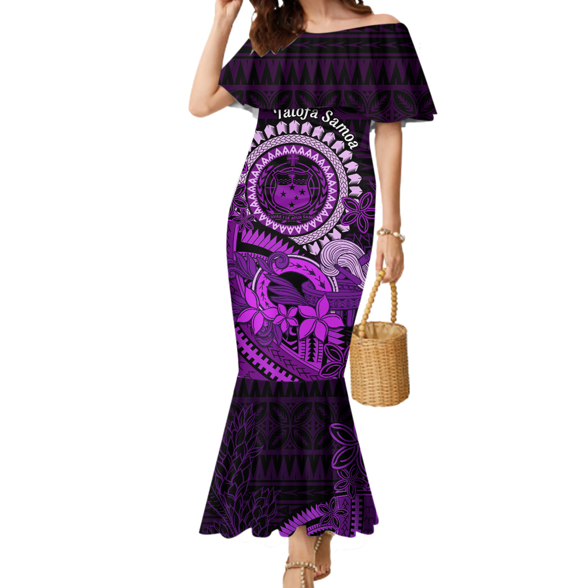 Purple Talofa Samoa Mermaid Dress Samoan Kava Bowl Siapo Pattern LT14 Women Purple - Polynesian Pride